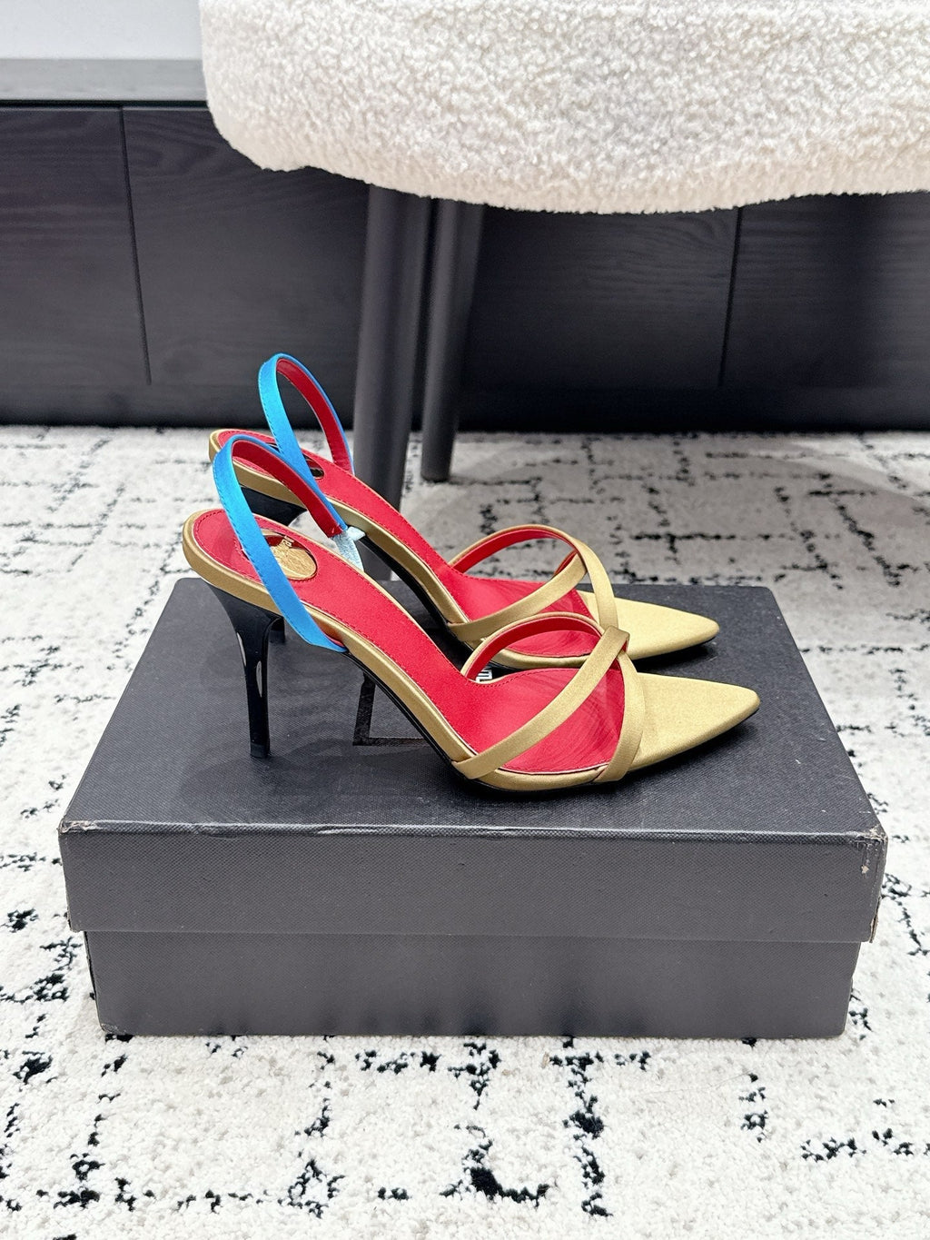 YSL Kirat Sandal 9.5cm Gold Satin 847156