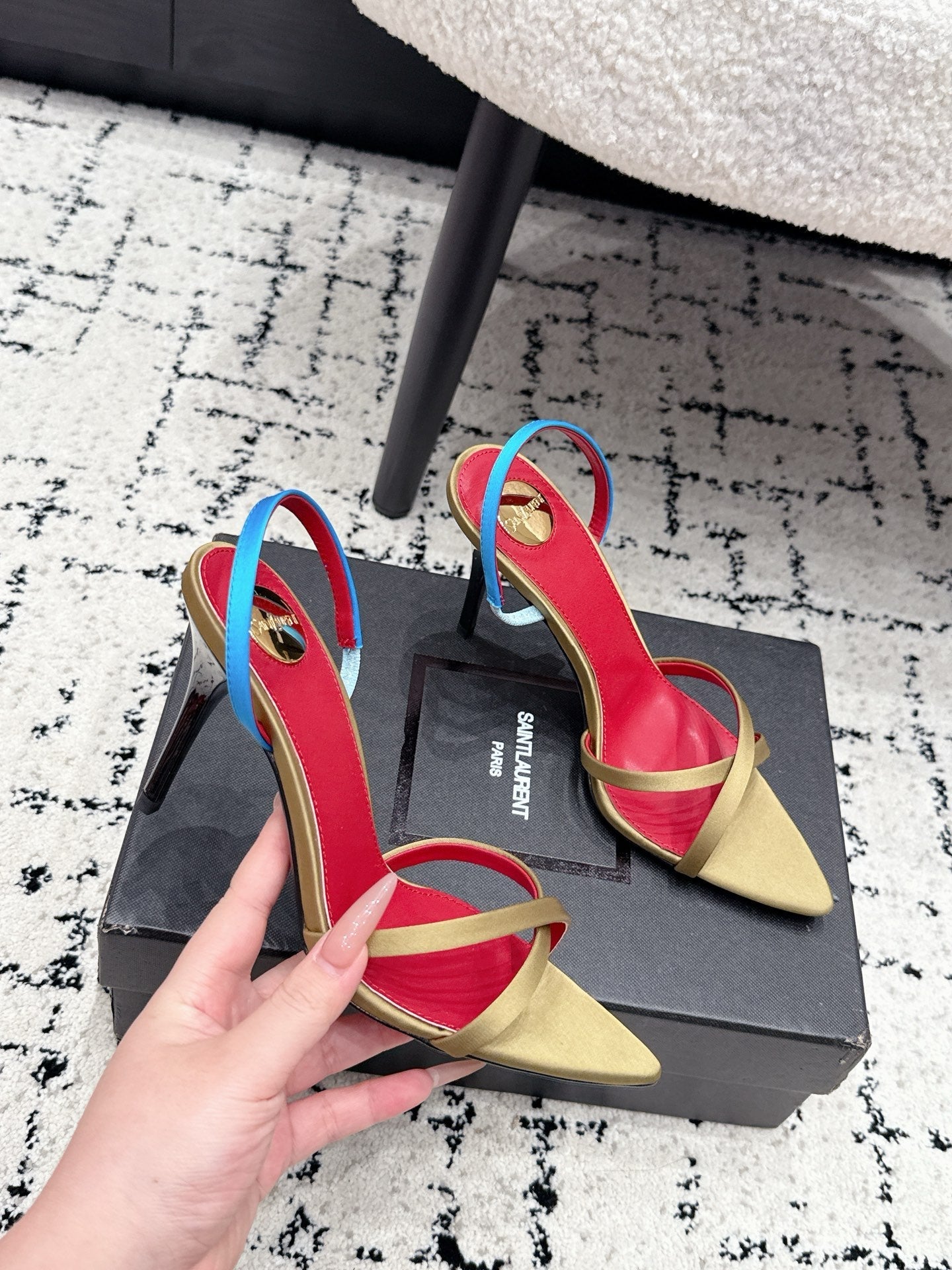 YSL Kirat Sandal 9.5cm Gold Satin 847156