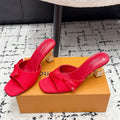 LV Cube Mules 7cm Red Silk Fabric Sheepskin 880423