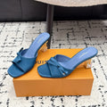 LV Cube Mules 7cm Blue Silk Fabric Sheepskin 880427