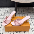 LV Cube Mules 7cm Light Pink Silk Fabric Sheepskin 880428