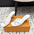 LV Cube Mules 7cm White Silk Fabric Sheepskin 880429