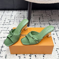 LV Cube Mules 7cm Green Silk Fabric Sheepskin 880430
