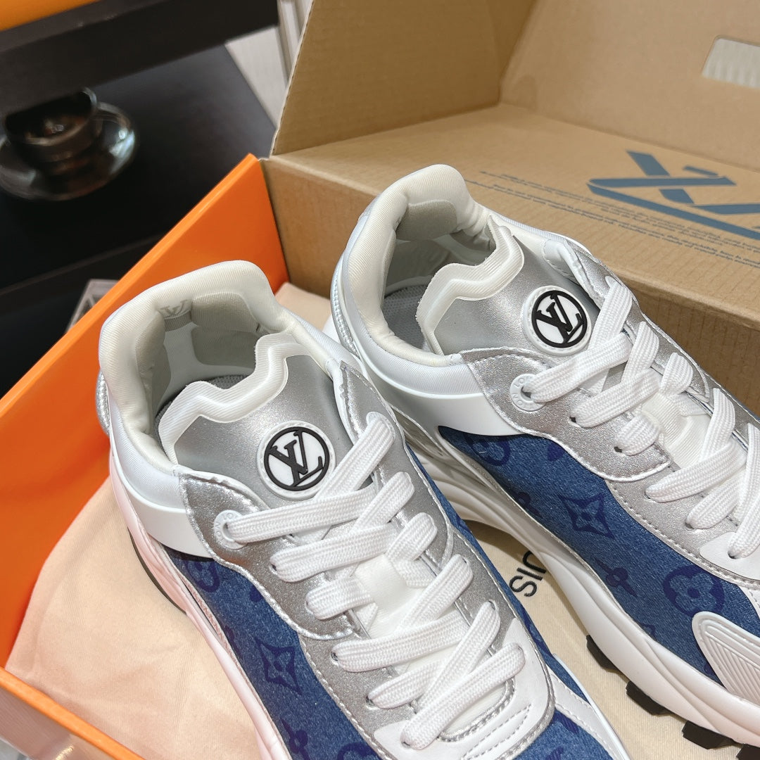 LV Run 55 Sneaker 50mm Blue Grey Monogram Jacquard Fabric