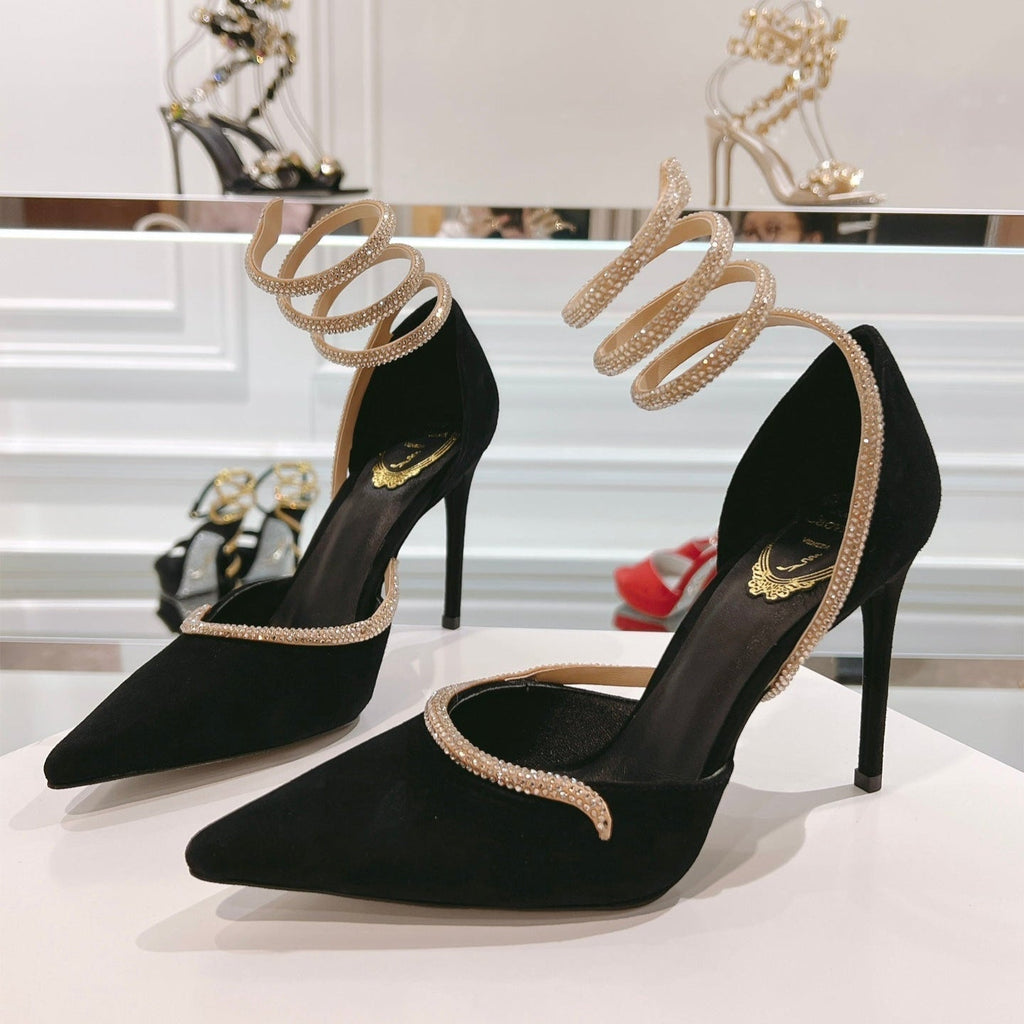 RC 25C Scarpin Black Gold Imported Velvet Swarovski Crystal 339483