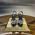 RC 25C Flower-Studded Diamond High-Heeled Sandals Black Sheepskin 174909