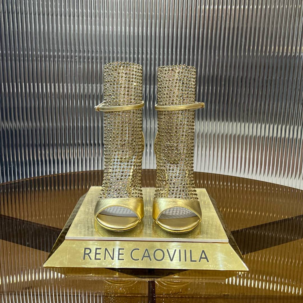 RC 25C High Heel Short Boots Mid-Tube Open-Toe Sandals Gold Sheepskin 174957
