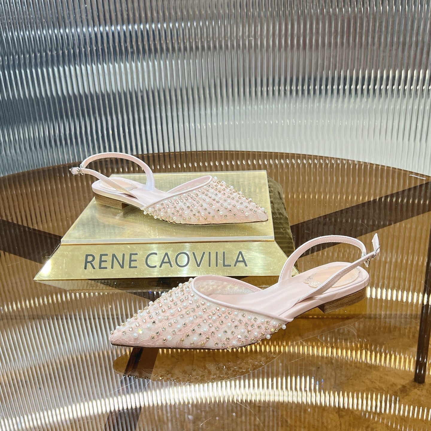 RC Slingback Shoe 1cm Pink Rhinestone Sheepskin 281984