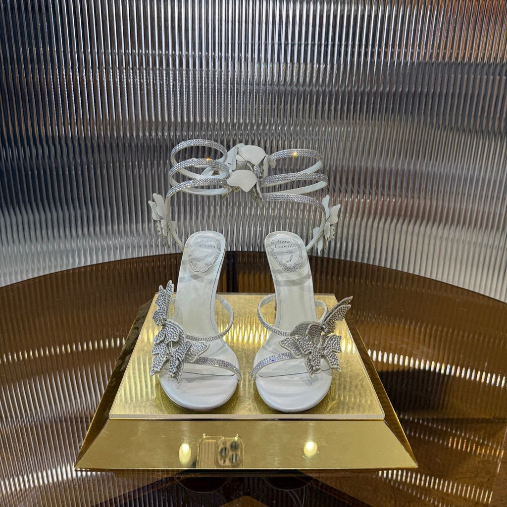 RC 25C Stiletto Sandals White Silk Rhinestone 275775