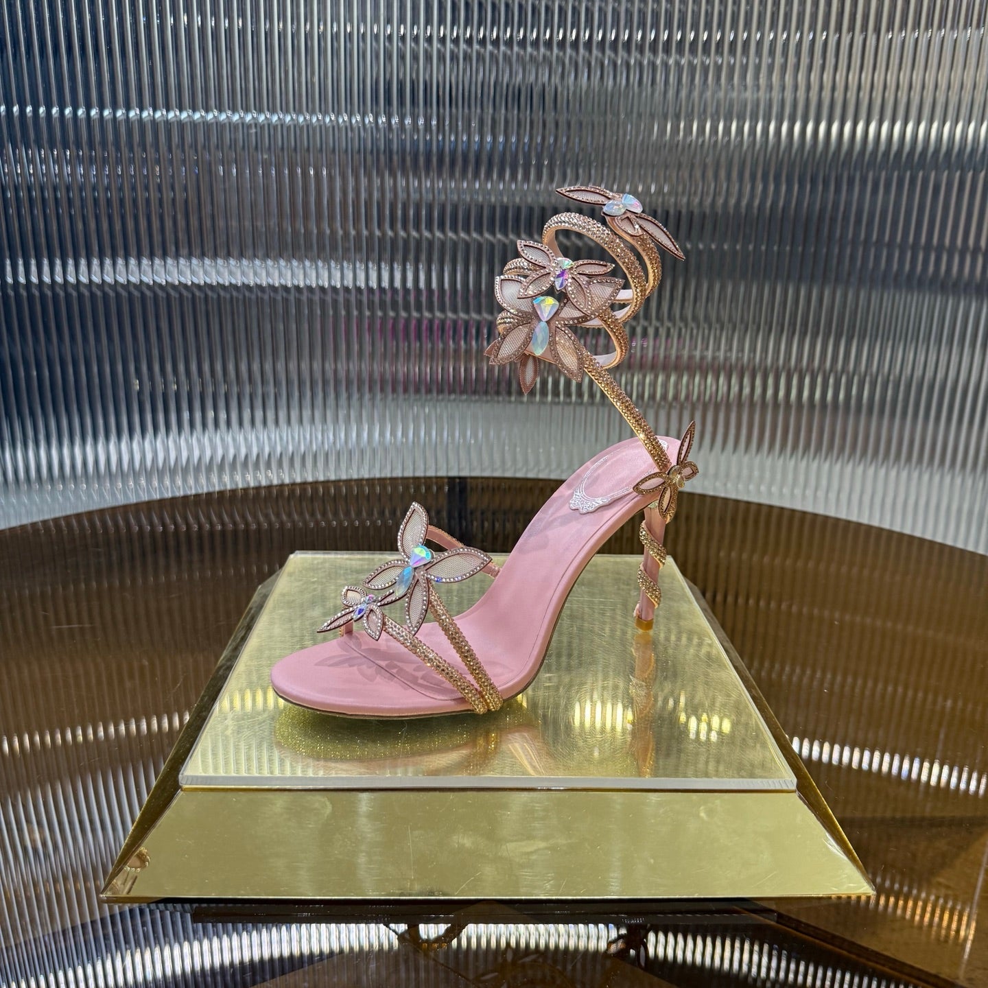 RC 25C Butterfly Sandals Pink Silk Swarovski Crystal Diamond 339484