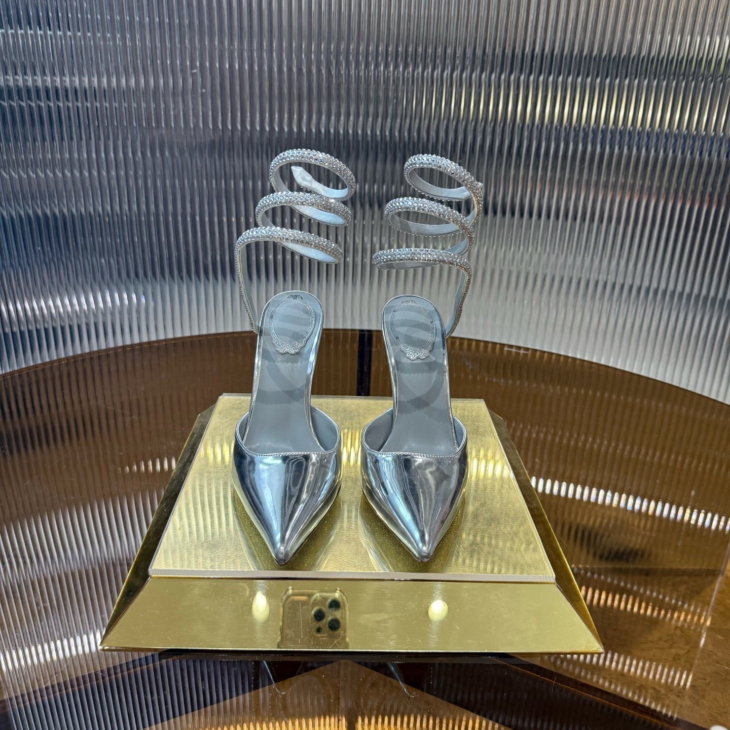 RC 25C Single Sandals Silver Glossy Sheepskin Rhinestone 339495