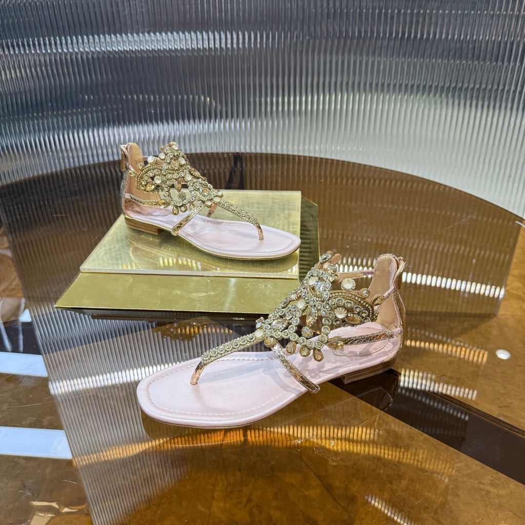 RC 25C Thong Diamond Sandals Pink Gold Sheepskin Rhinestone 339505
