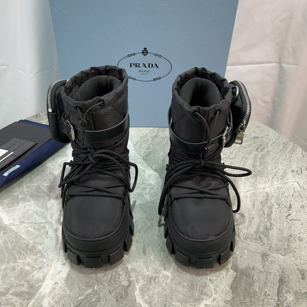 PRA Logo-Plaque Snow Boots With Pouch Black Recycled Polyamide Cowhide 454742