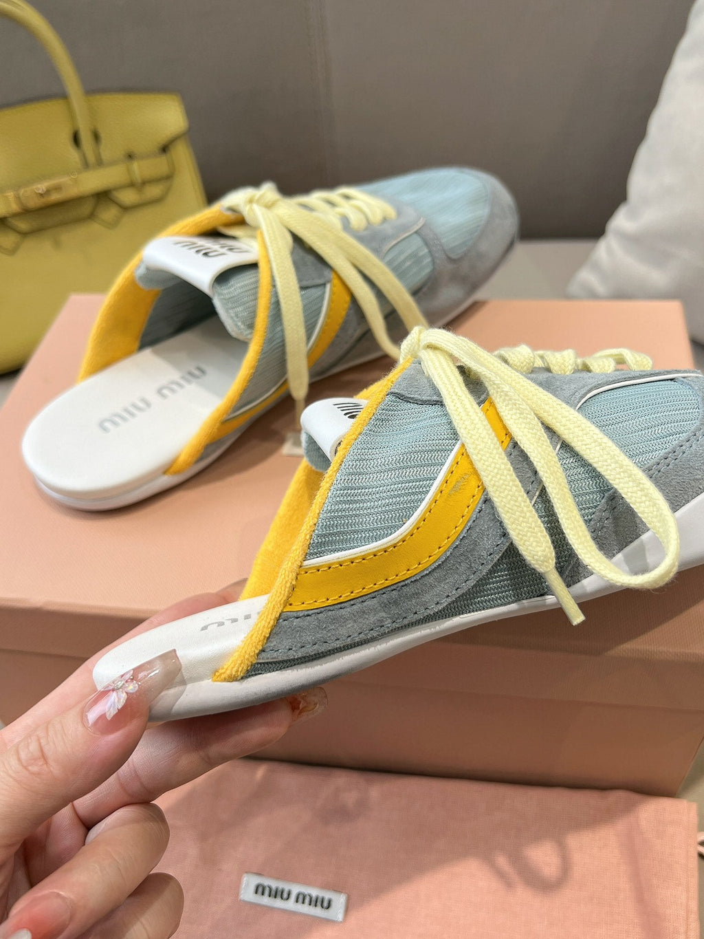 Miu x NB 530 SL Mules Teal Green Grey Mesh Suede 642508