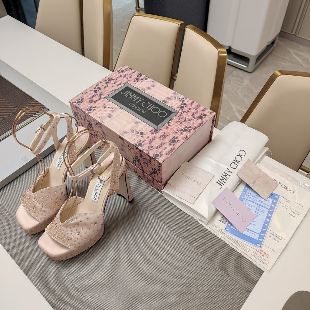 Jimmy 25 Platform Sandal Heels Lady Pink Silk Satin 240012