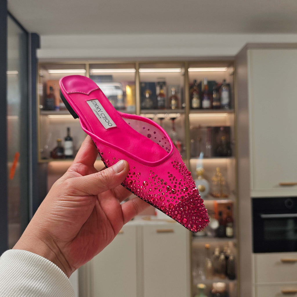 Jimmy 25 Mule Flats Deep Pink Mesh Gauze 240057