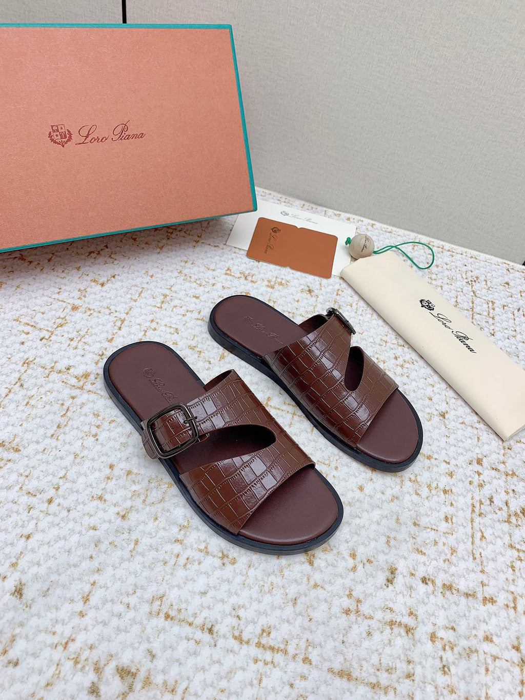 LP Men Sandals In Burgundy Snake Embossed Calfskin