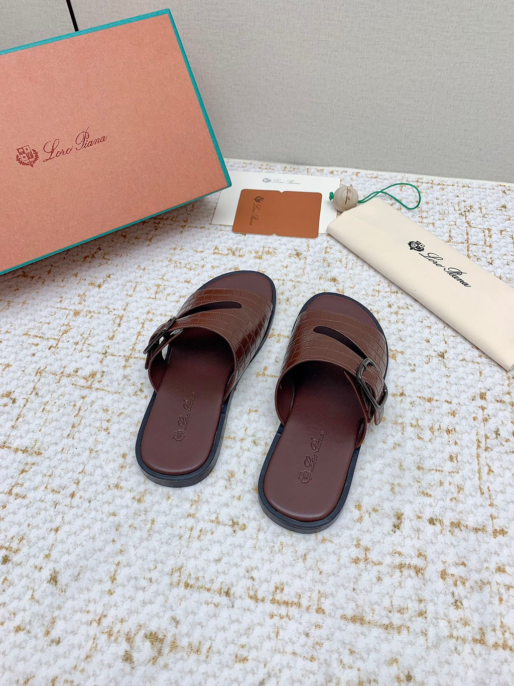 LP Men Sandals In Burgundy Snake Embossed Calfskin