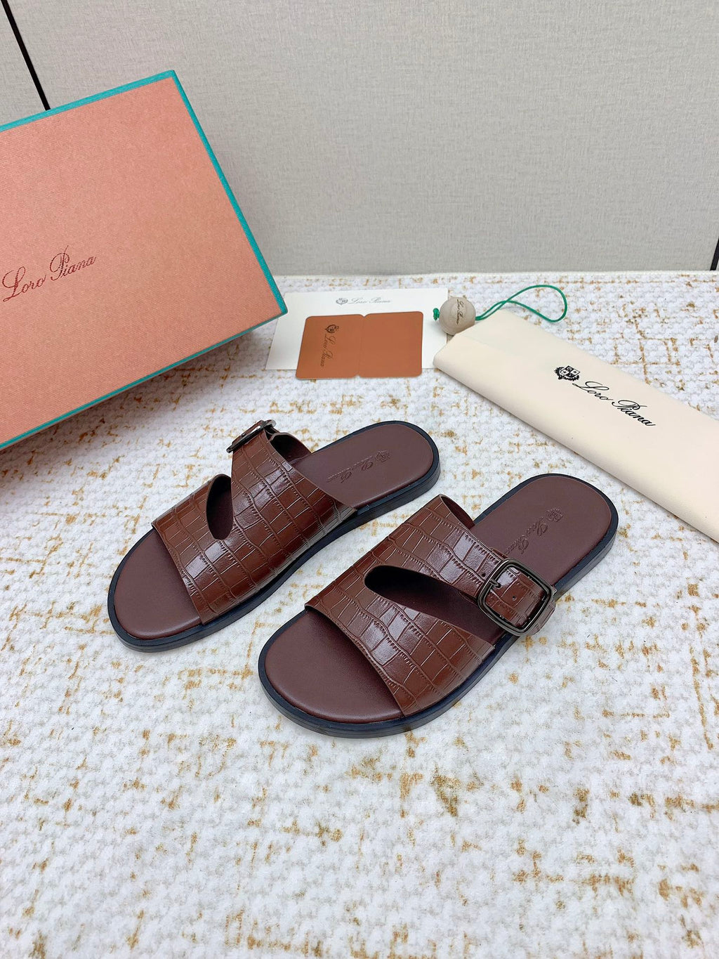 LP Men Sandals In Burgundy Snake Embossed Calfskin