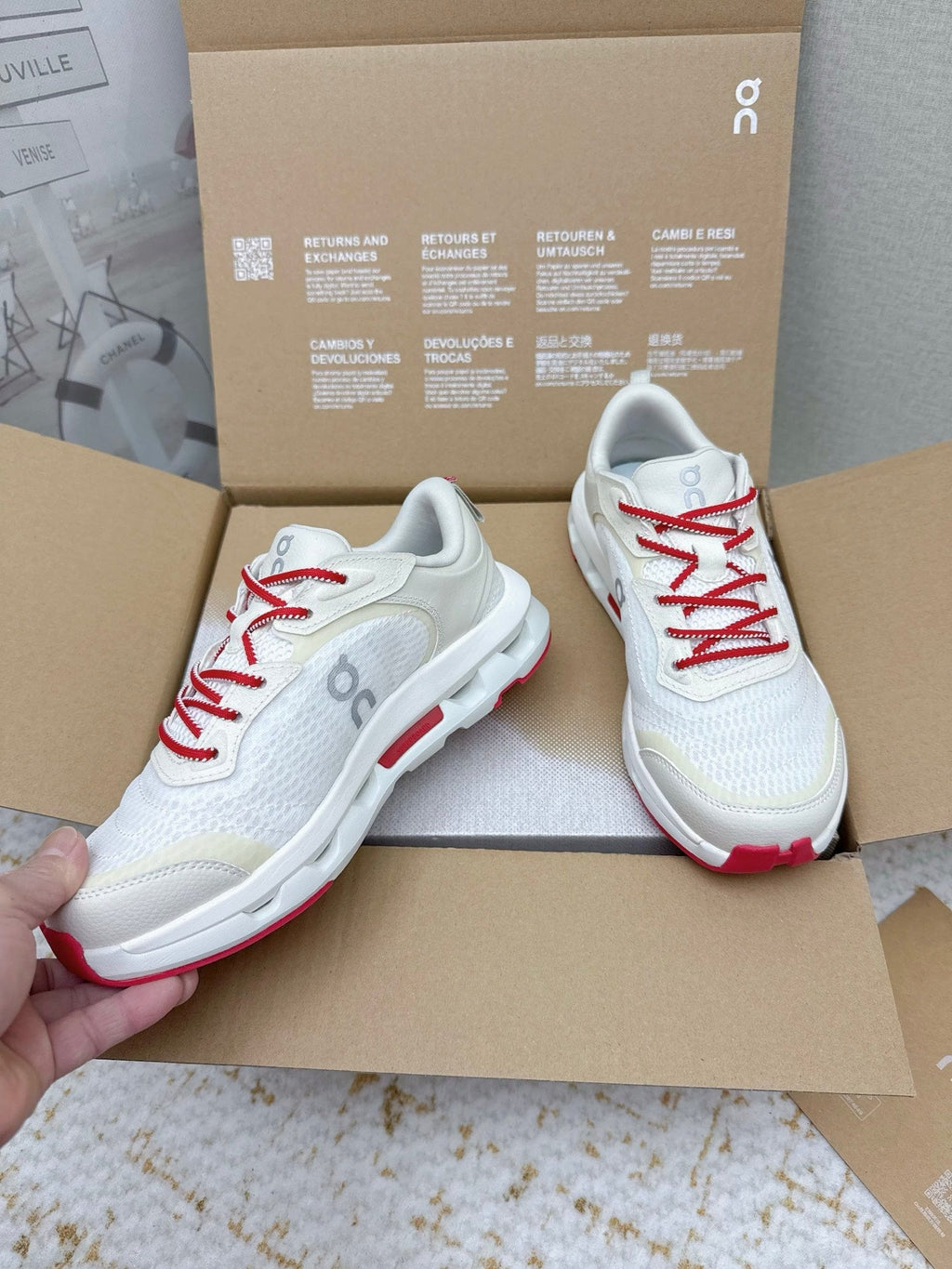 Loewe 26s On Cloudtilt Shoes In White And Red Mesh