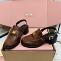 Miu Vintage-Effect Penny Slingback Brown Leather 791003