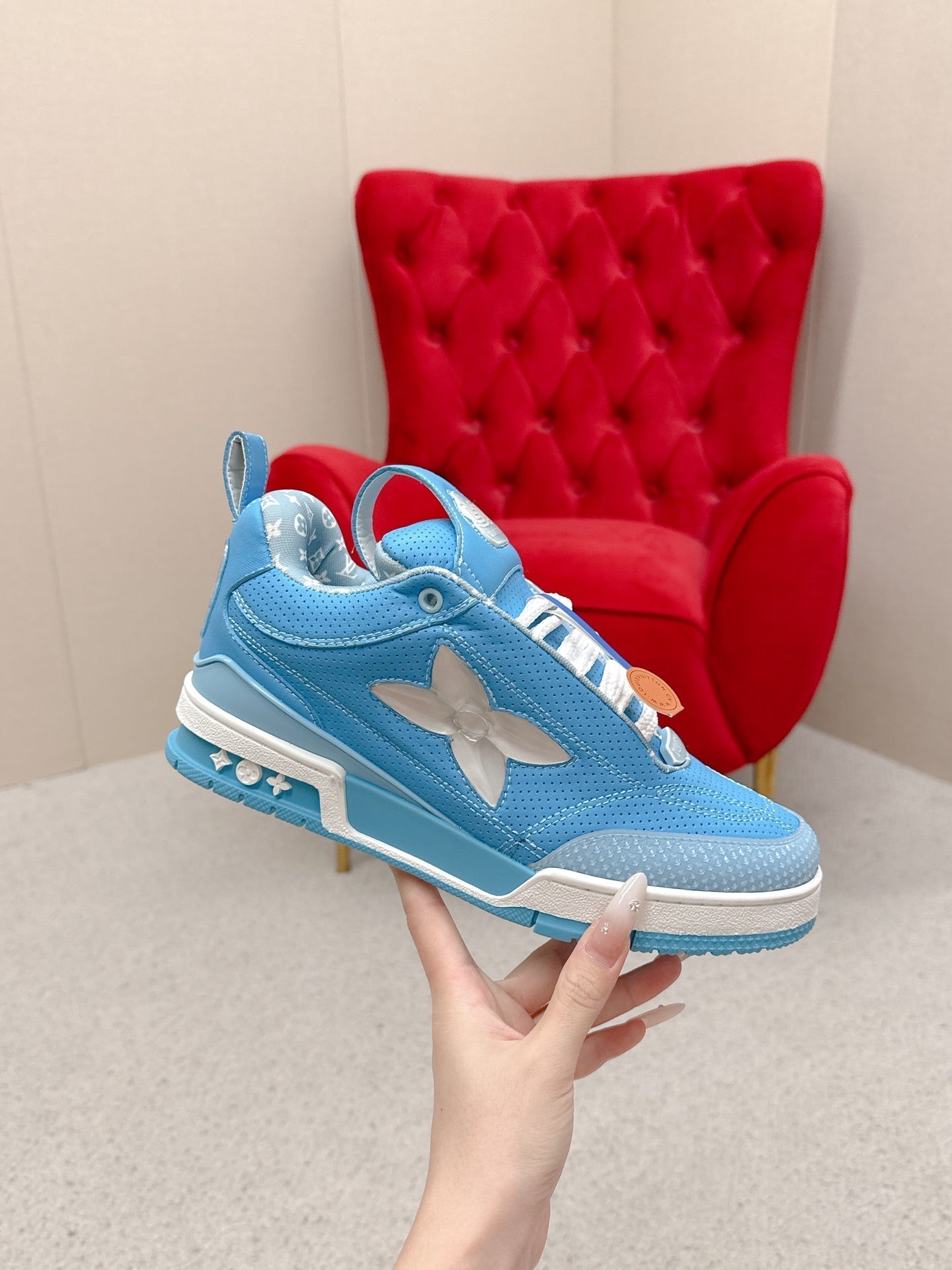 LV Skate Sneakers Blue Metallic and Perforated Calf Leather 528546