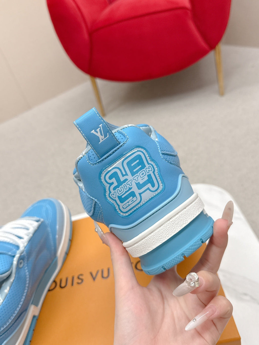 LV Skate Sneakers Blue Metallic and Perforated Calf Leather 528546
