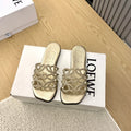 Loewe Petal Anagram Rhinestone Slides Golden Leather 723137