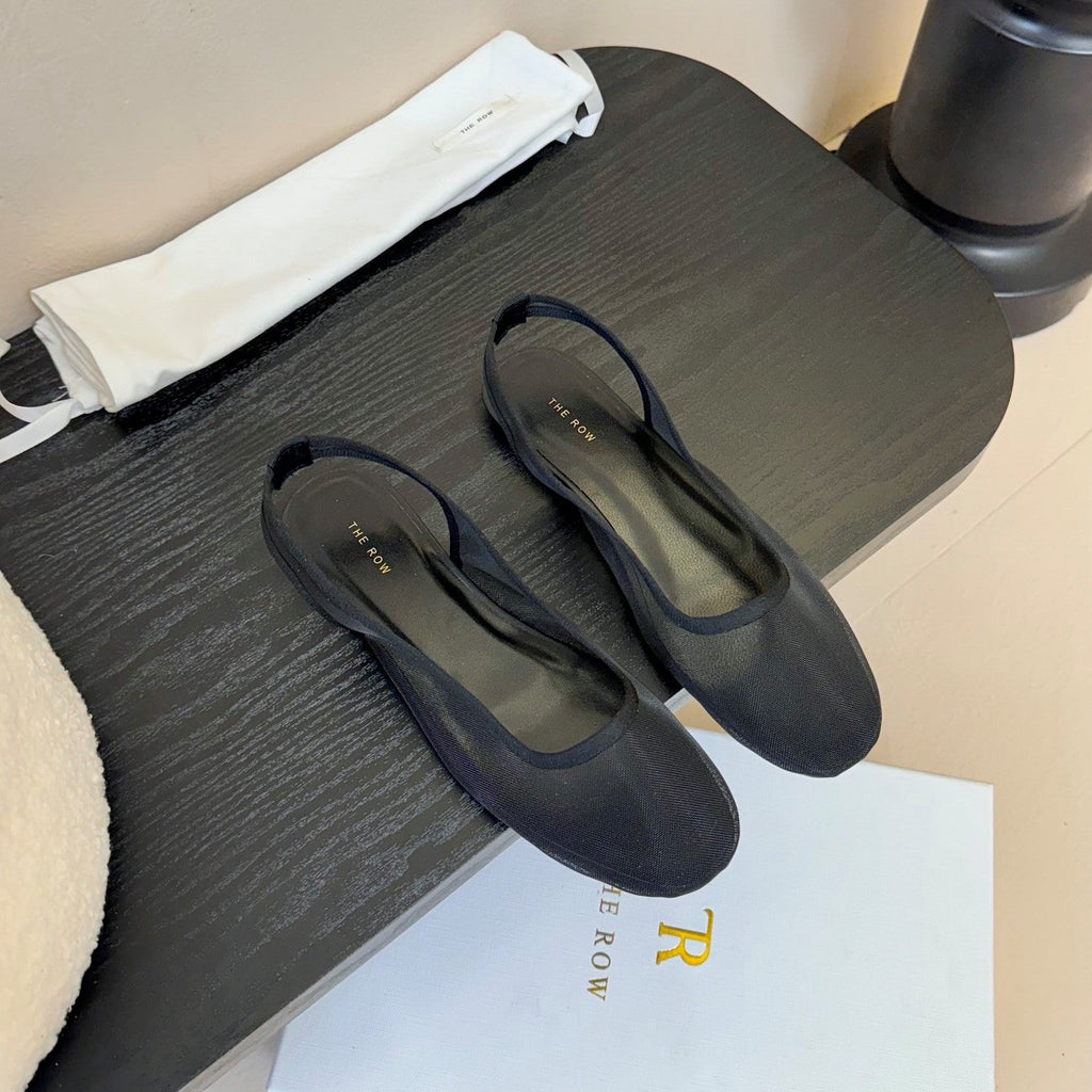 The Row Slingback Flat 10mm Black Mesh And Sheepskin 334168