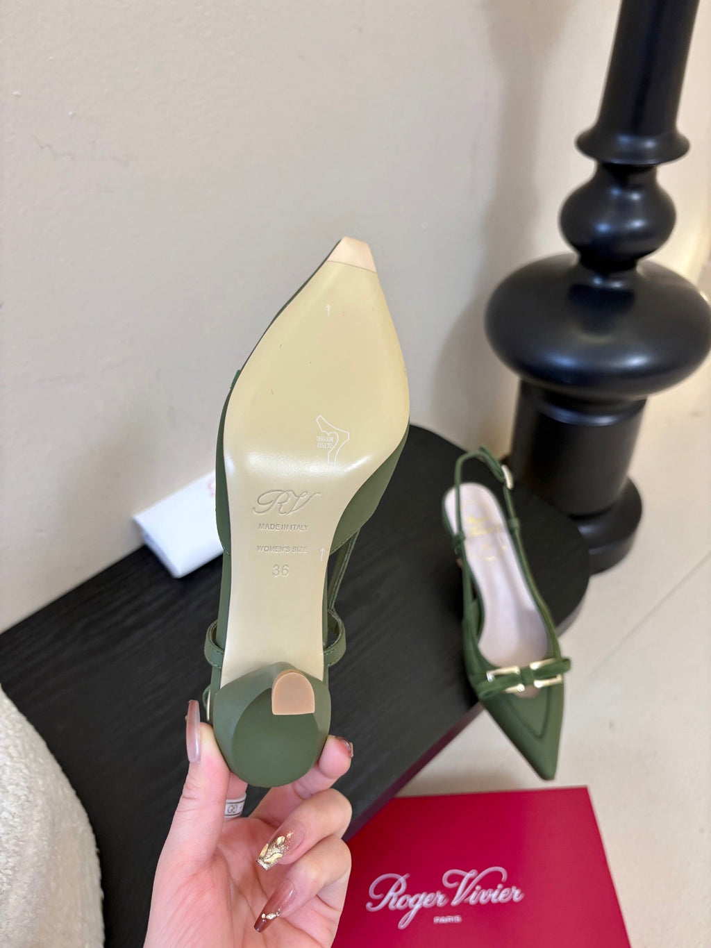 Virgule Slingback Pumps 7.5cm Olive Green Cowhide 606401