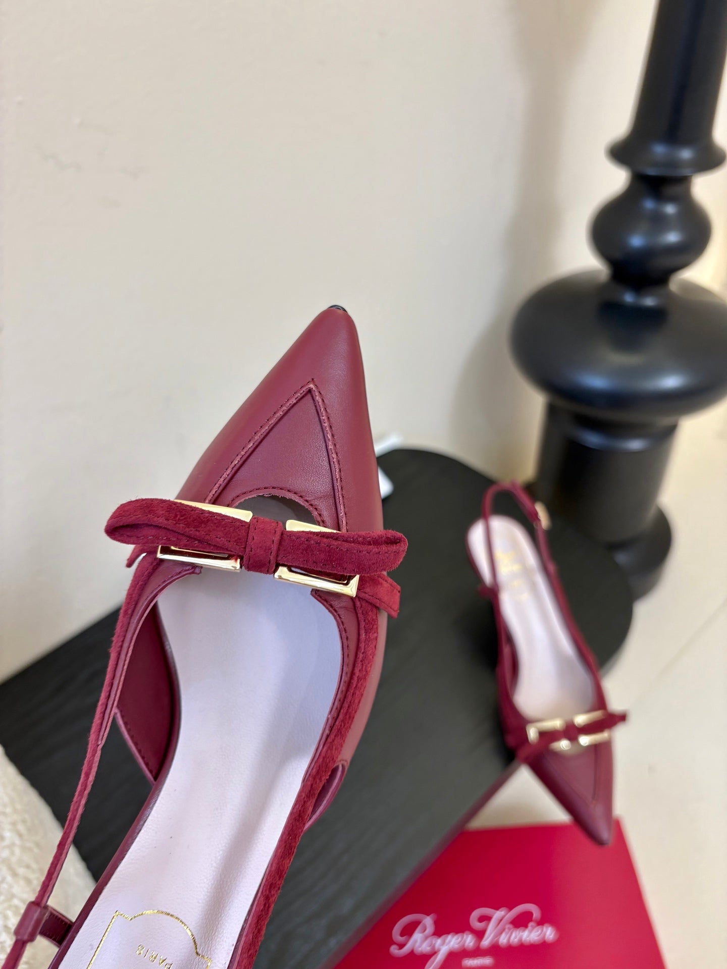 Virgule Slingback Pumps 7.5cm Burgundy Cowhide 606403