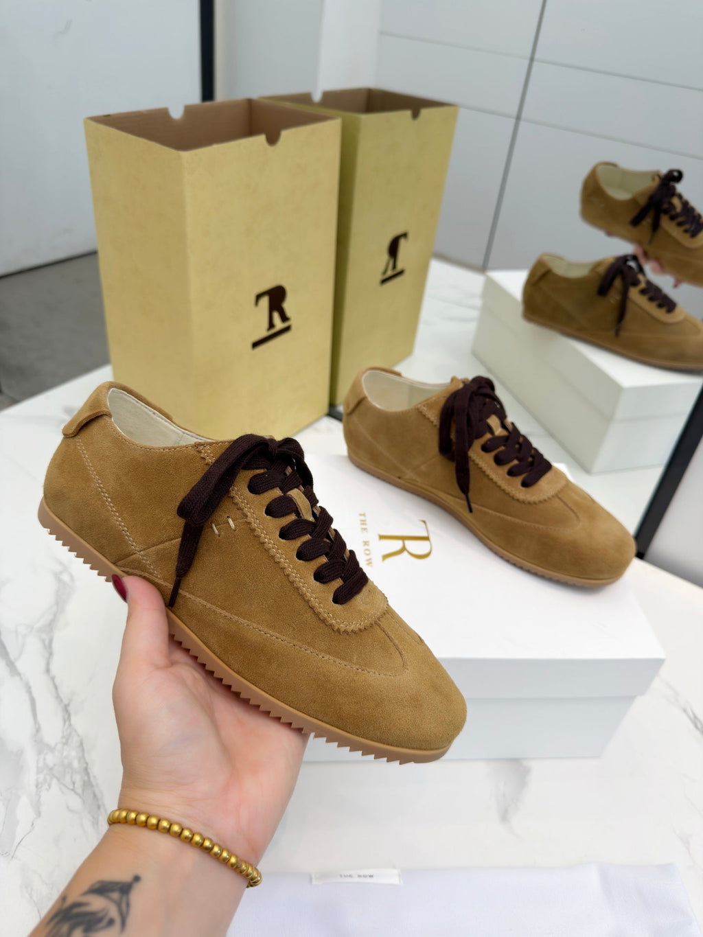 The Row 2025 Sneaker Tan Suede Sheepskin 576015