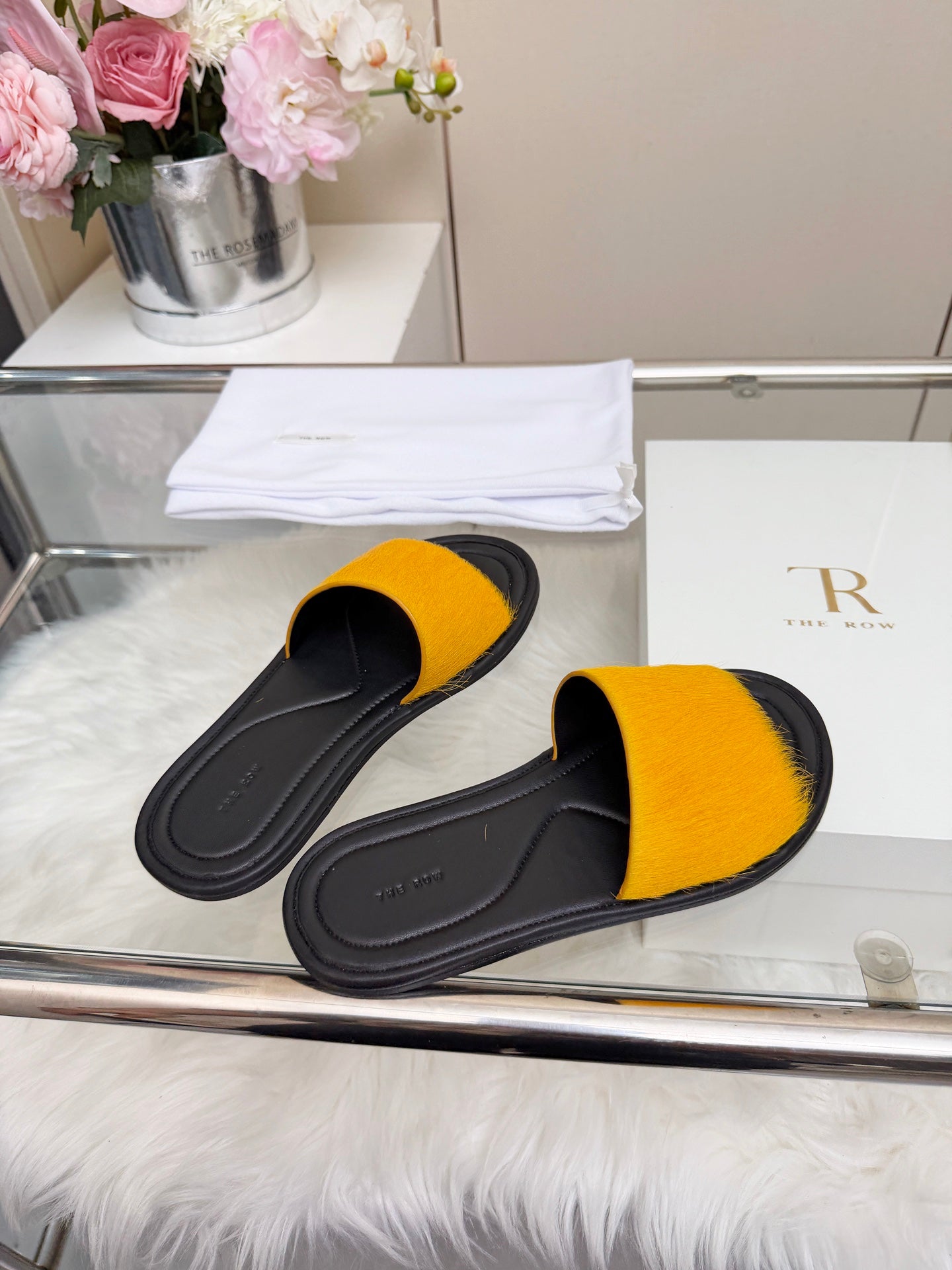 The Row Malick Fur Slide Yellow 707548