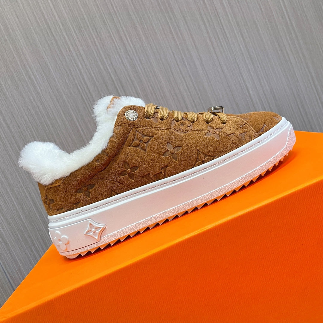LV Time Out Sneaker 40mm Brown Yellow Monogram Suede