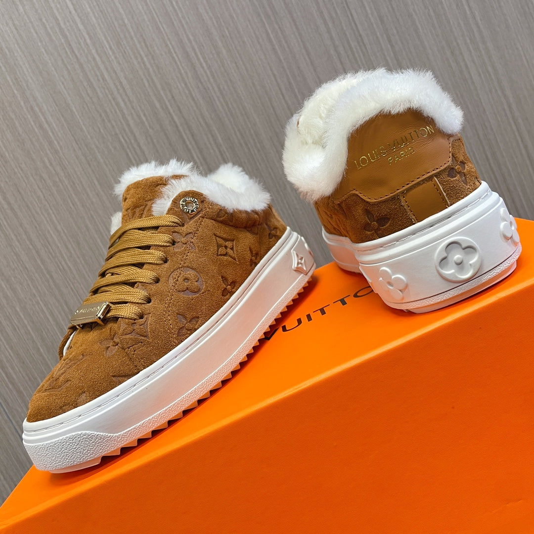 LV Time Out Sneaker 40mm Brown Yellow Monogram Suede