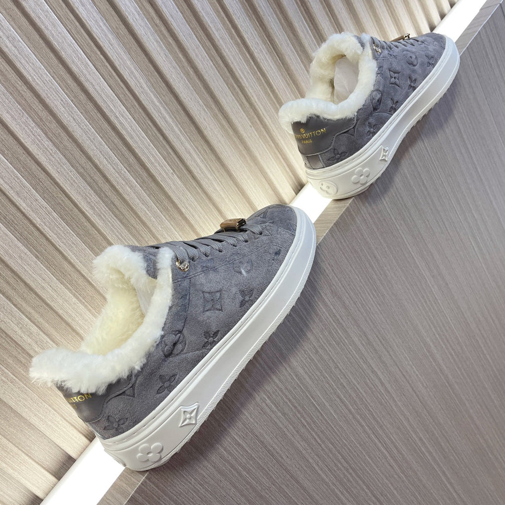 LV Time Out Sneaker 40mm Grey Monogram Suede