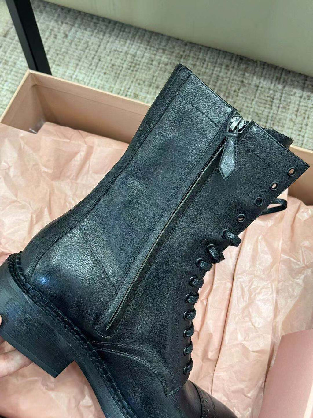 Miu Ankle Boots Black Paint Calfskin