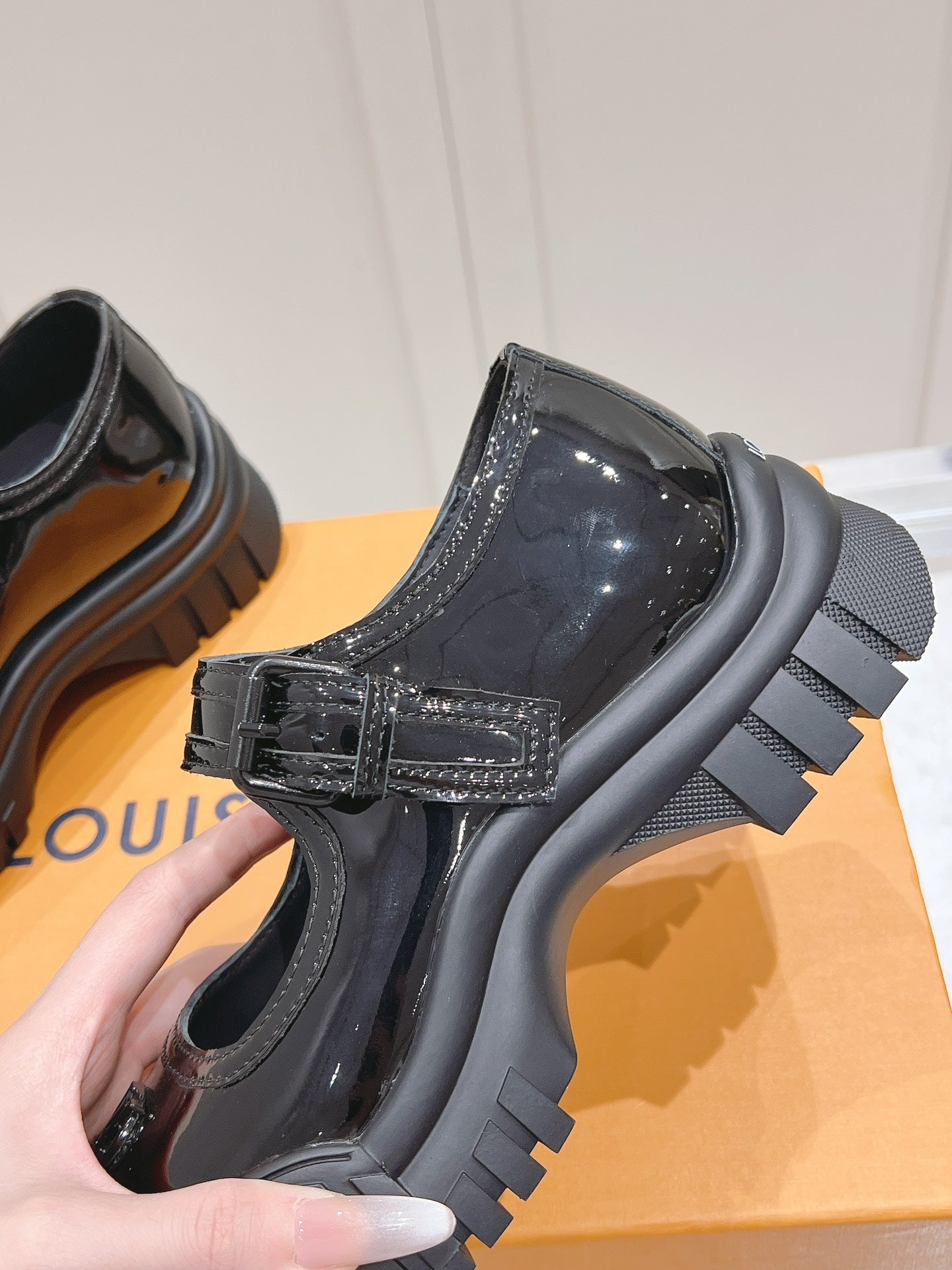 LV Ruby Flat Mary Jane Loafer Black Patent Leather 480769