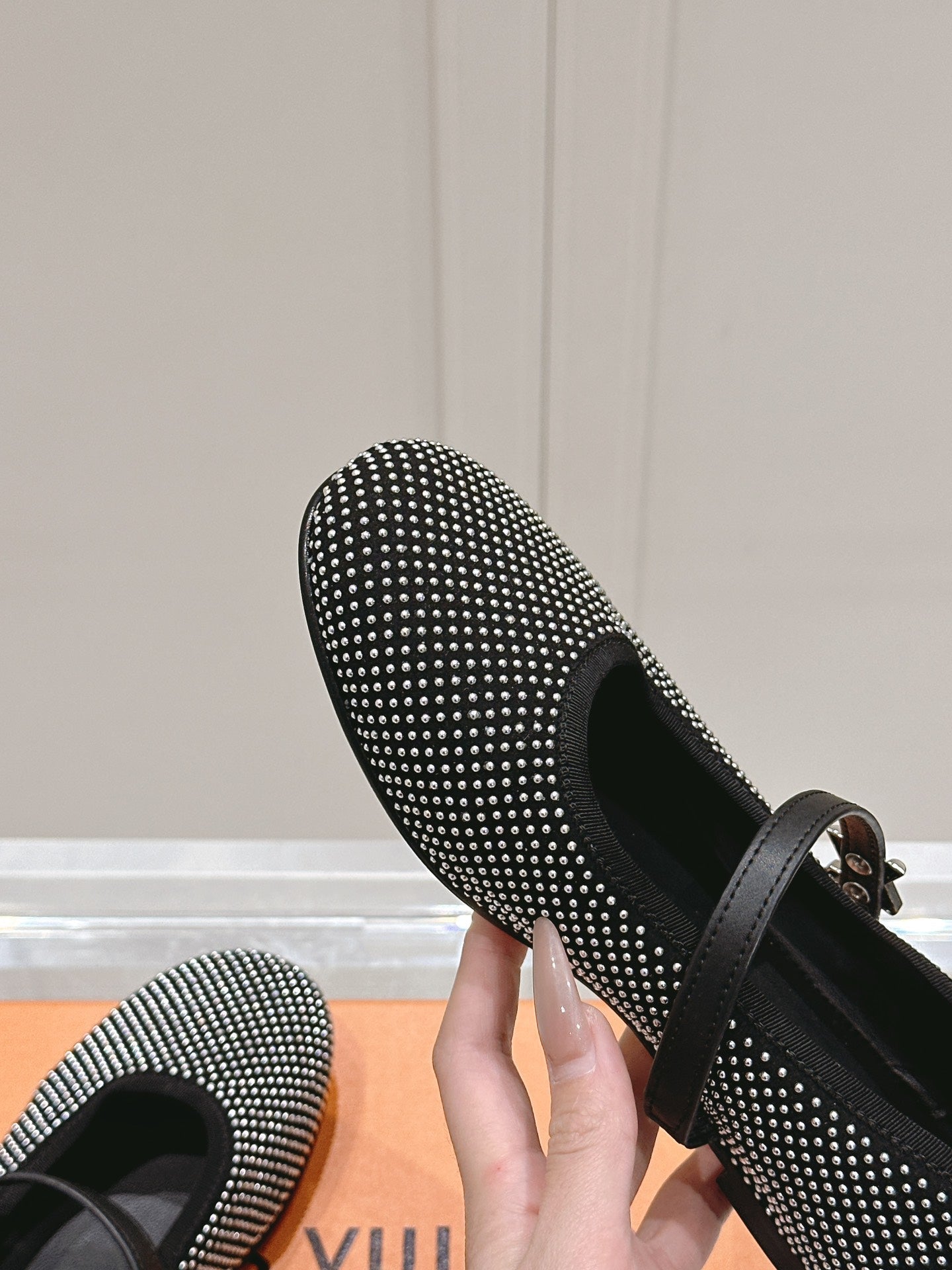 LV SS25 Romy Flat Ballerina Rivets Black Sheepskin