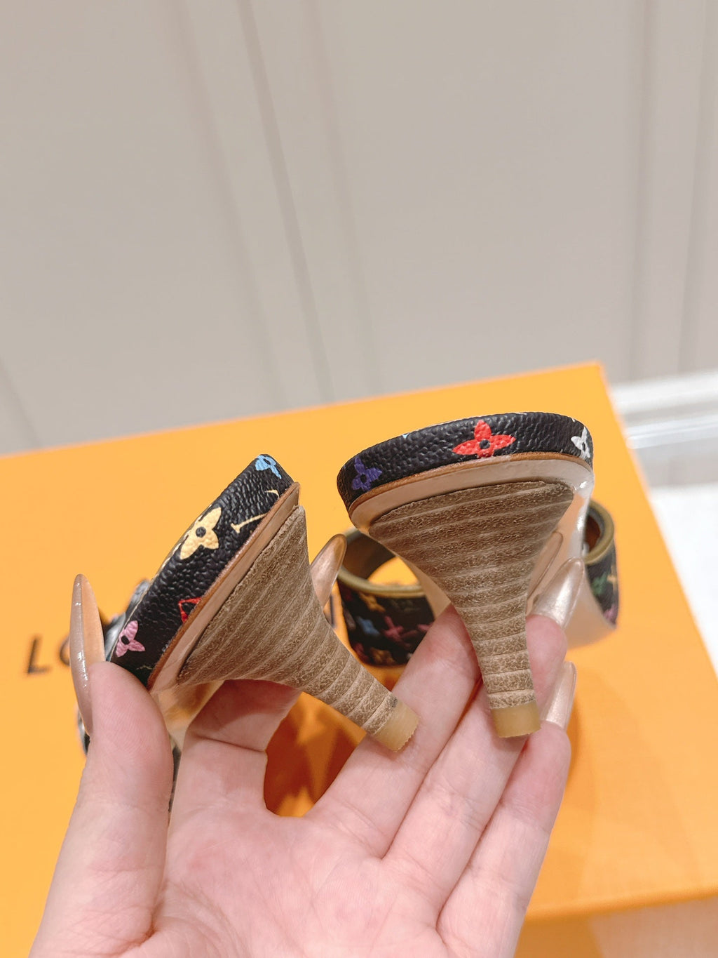 LV Floral Embroidered High Heels Black with Monogram Multicolor Leather 480509