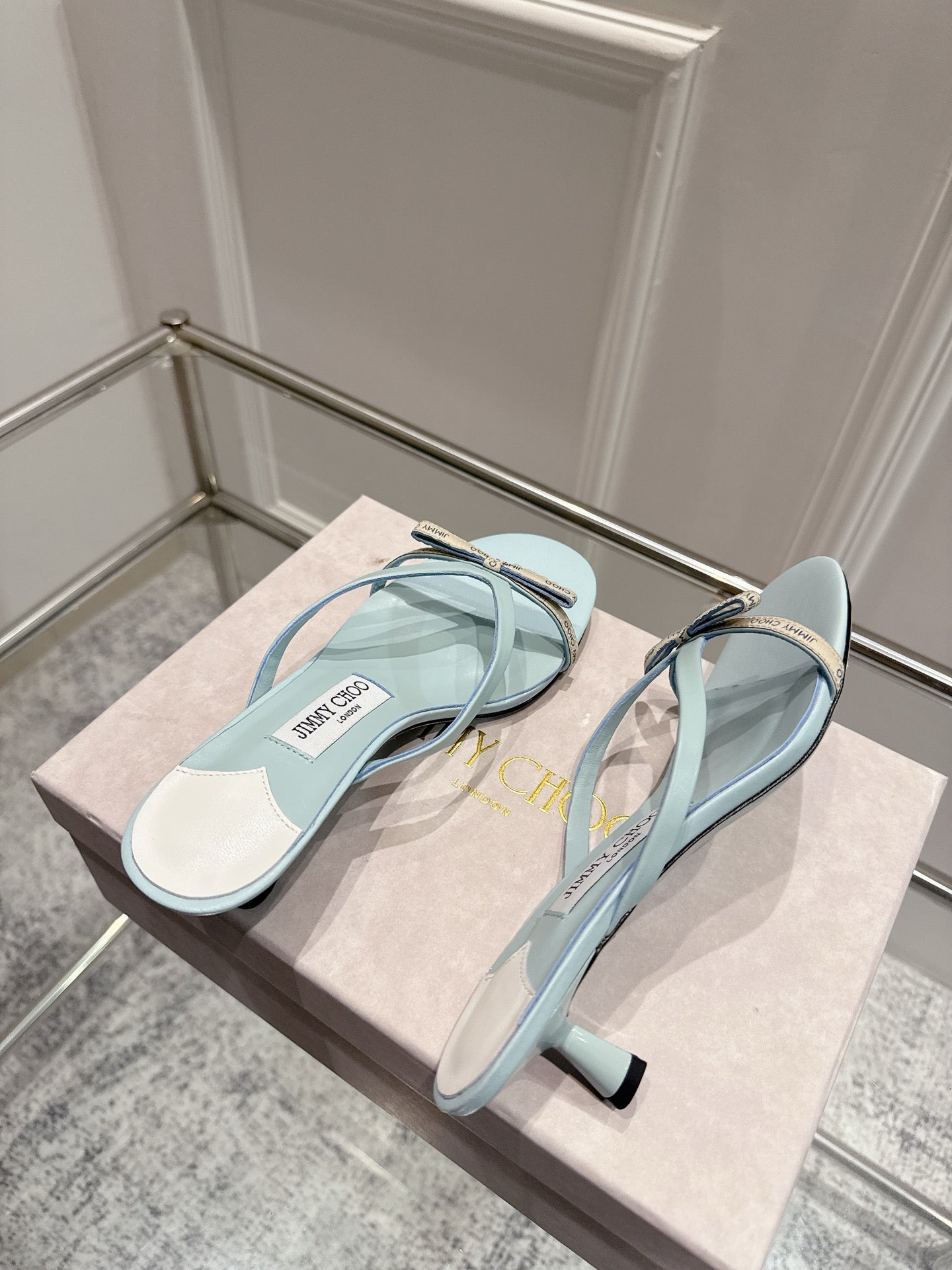 Jimmy Ciela Mules 45mm Light Blue Sheepskin 422437