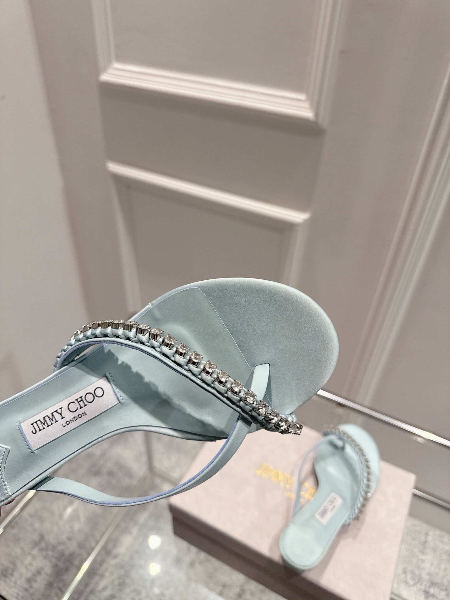 Jimmy Crystal Dila Mules 35mm Light Blue Sheepskin 422439