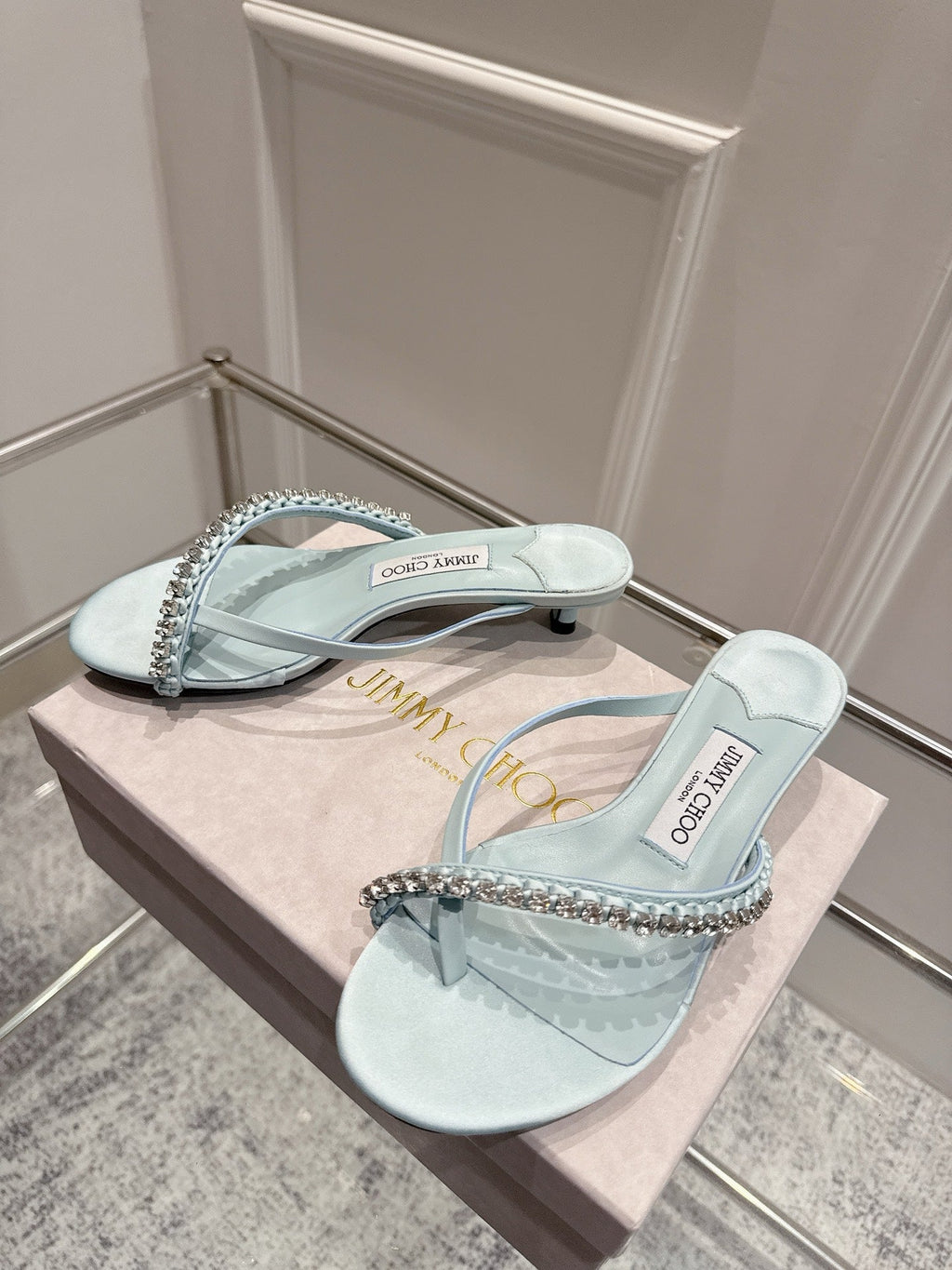 Jimmy Crystal Dila Mules 35mm Light Blue Sheepskin 422439