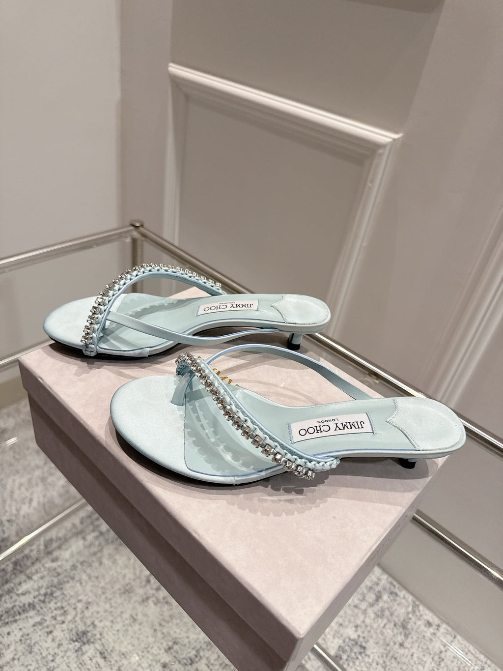 Jimmy Crystal Dila Mules 35mm Light Blue Sheepskin 422439