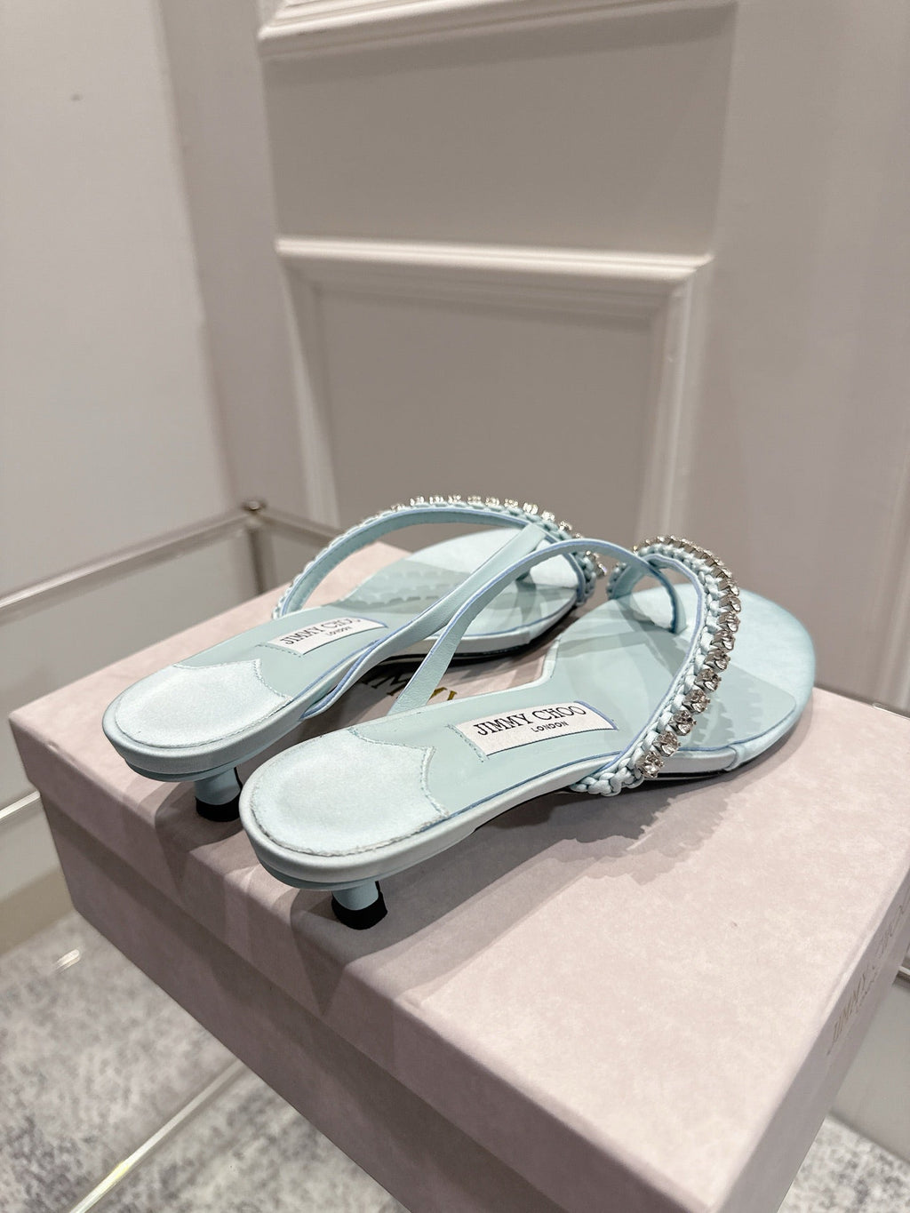 Jimmy Crystal Dila Mules 35mm Light Blue Sheepskin 422439