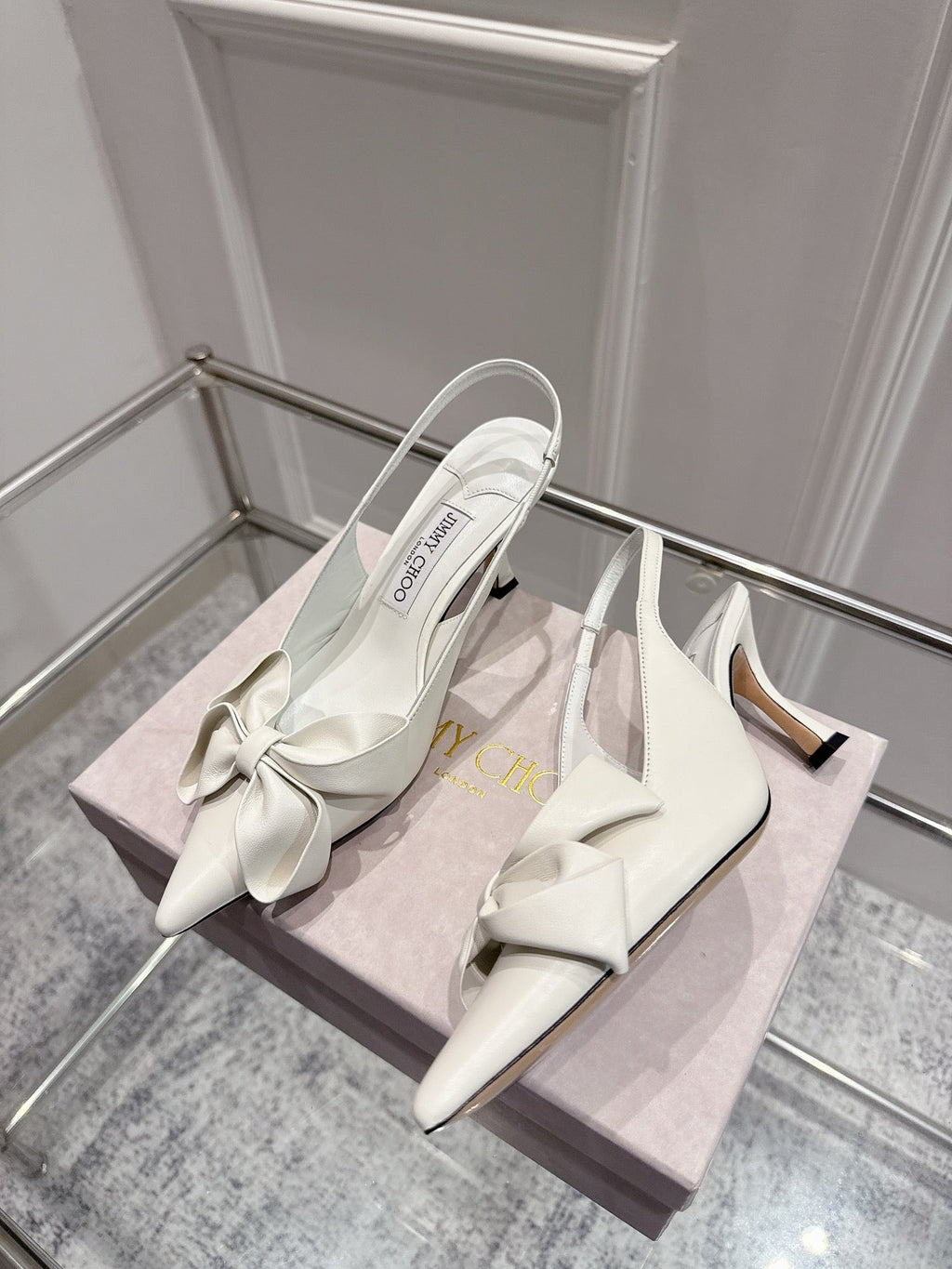 Jimmy Staz Slingback 70mm White Sheepskin 422441