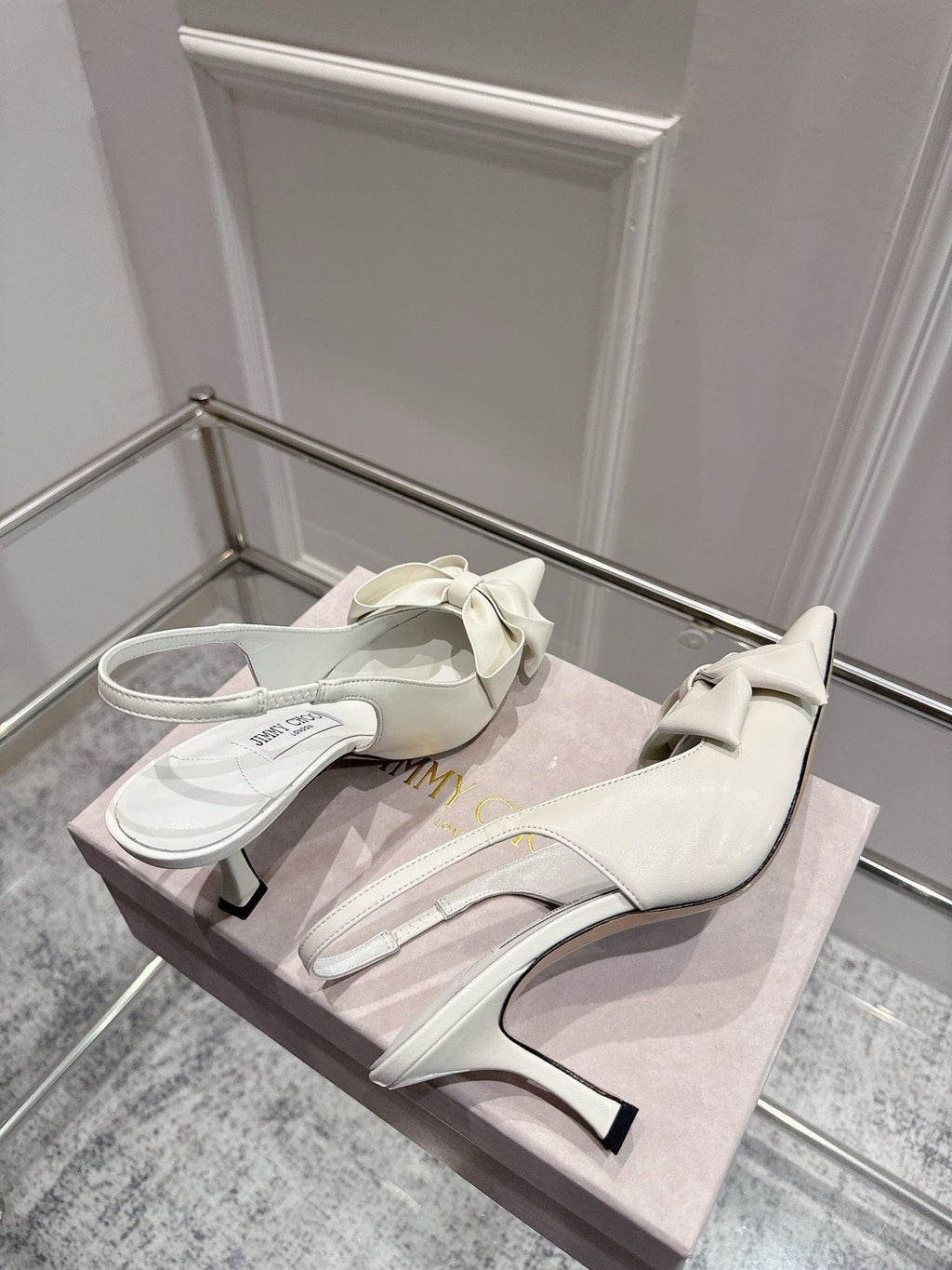 Jimmy Staz Slingback 70mm White Sheepskin 422441
