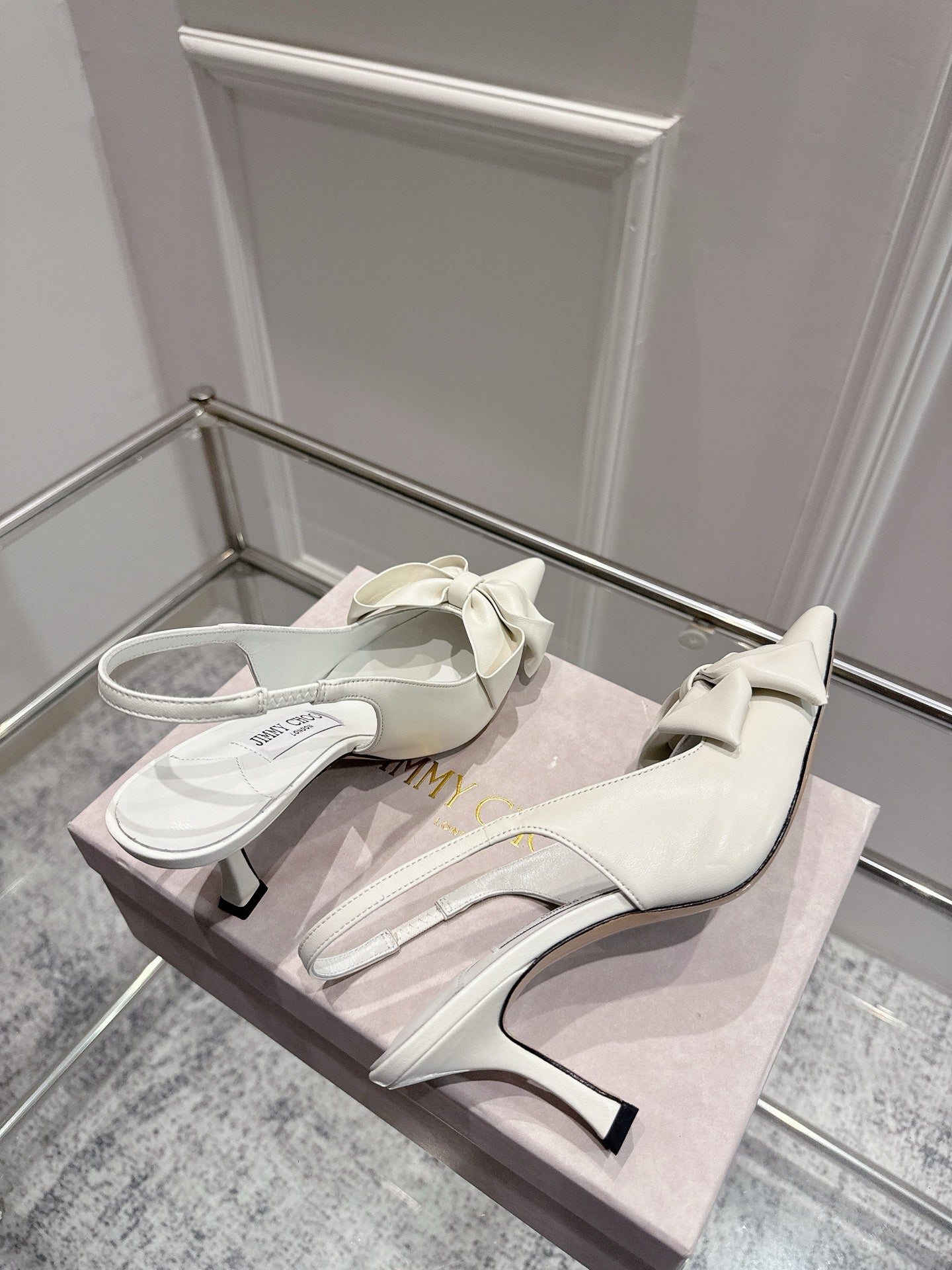 Jimmy Staz Slingback 70mm White Sheepskin 422441