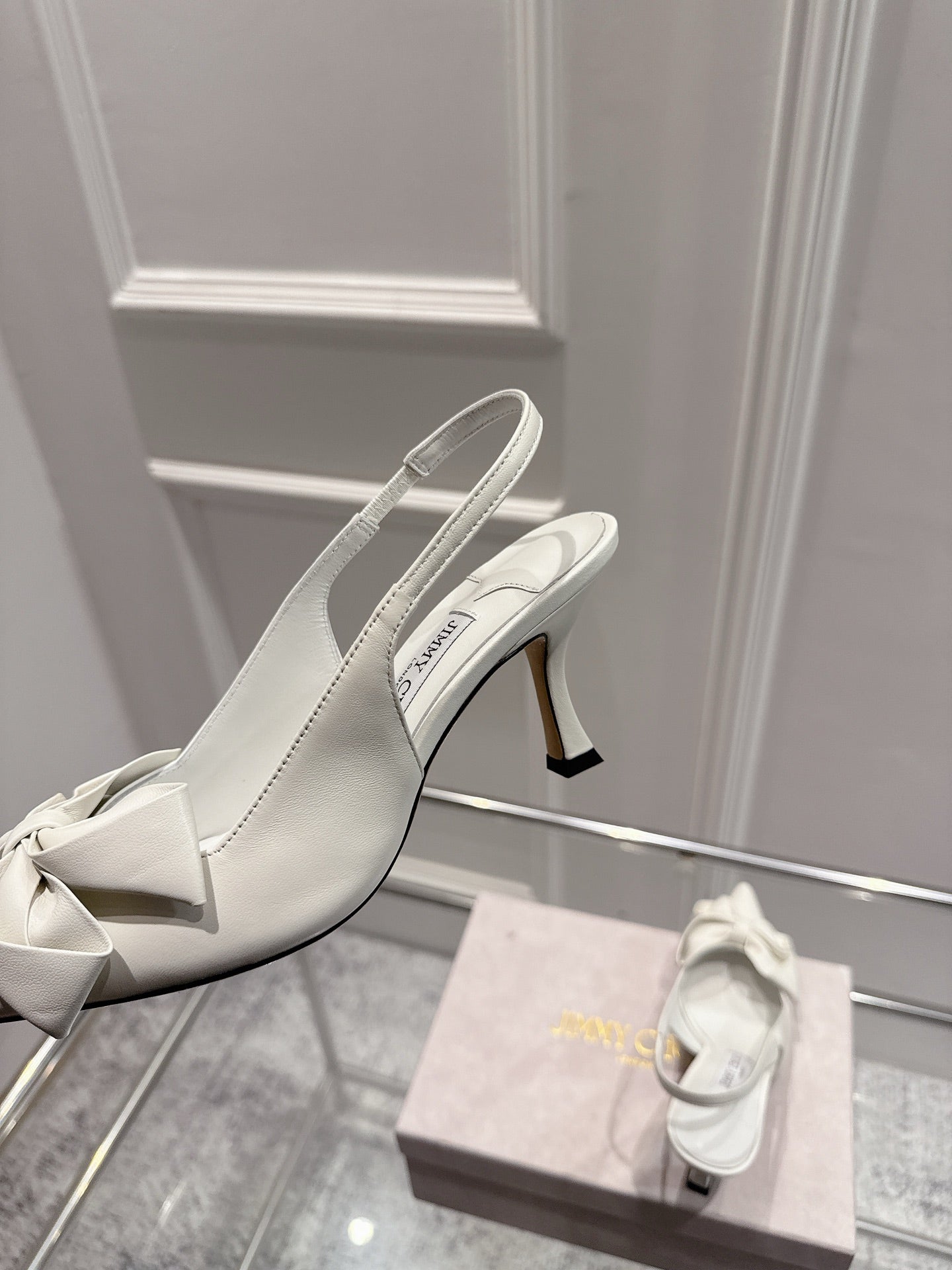 Jimmy Staz Slingback 70mm White Sheepskin 422441