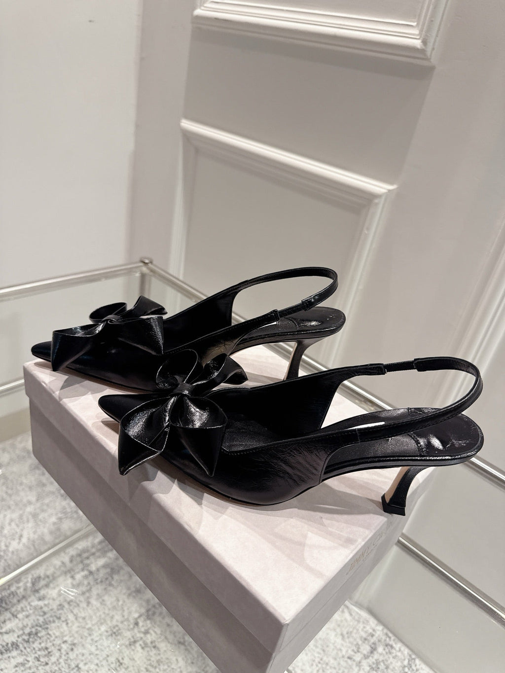 Jimmy Staz Slingback 70mm Black Sheepskin 422442